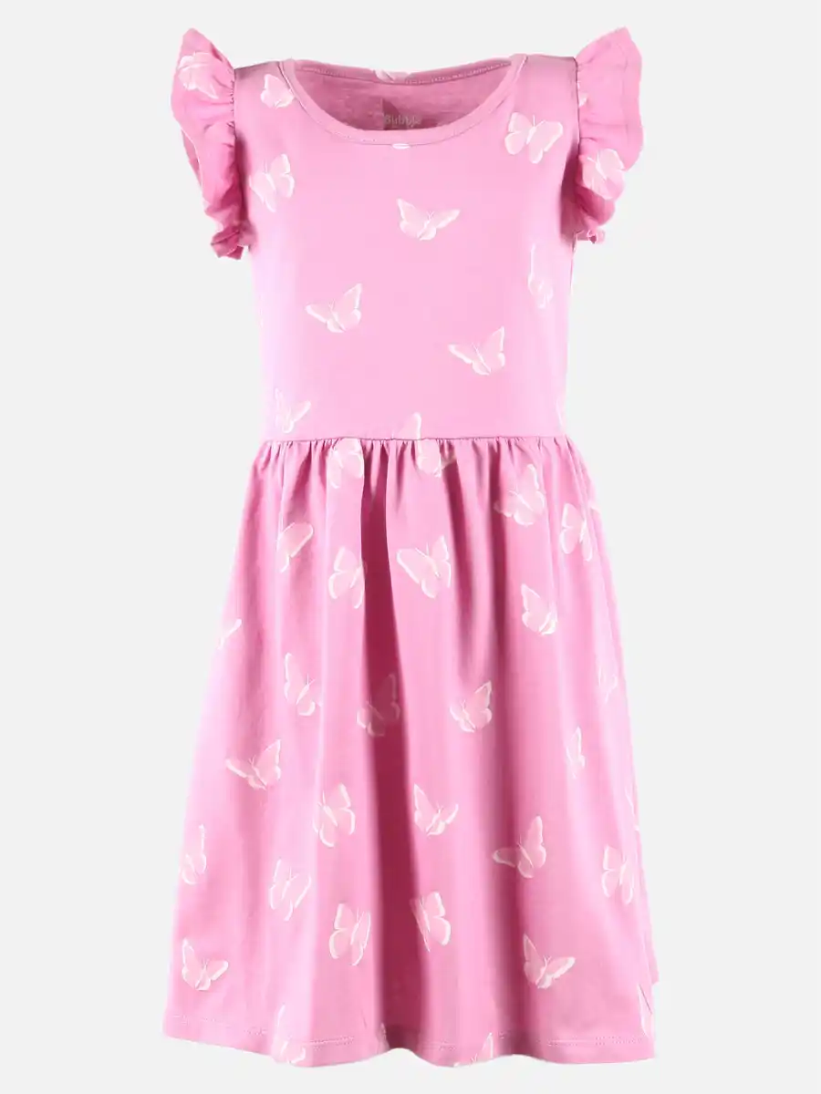 Bild 1 von Mädchen Kleid mit Flügelärmelchen und Alloverprint Pink