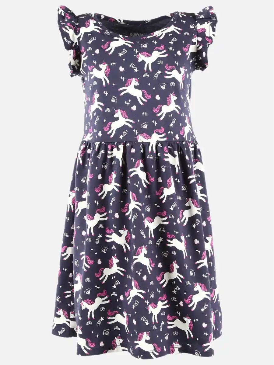 Bild 1 von Mädchen Kleid mit Flügelärmelchen und Alloverprint Marine