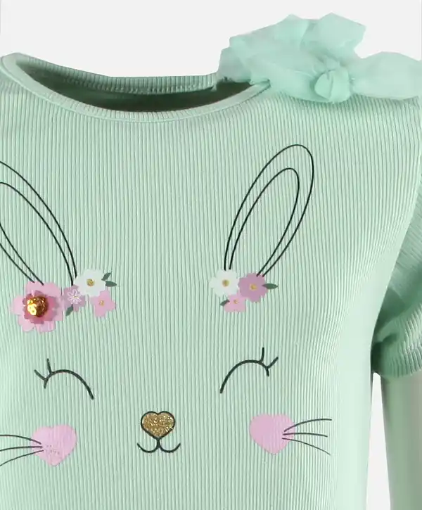 Bild 4 von Mädchen Kleid mit Hasenprint und Chiffonüberrock Grün