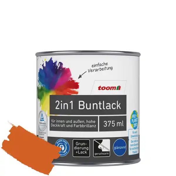 Bild 1 von toom 2in1 Buntlack 'Feuerglut' orange glänzend 375 ml