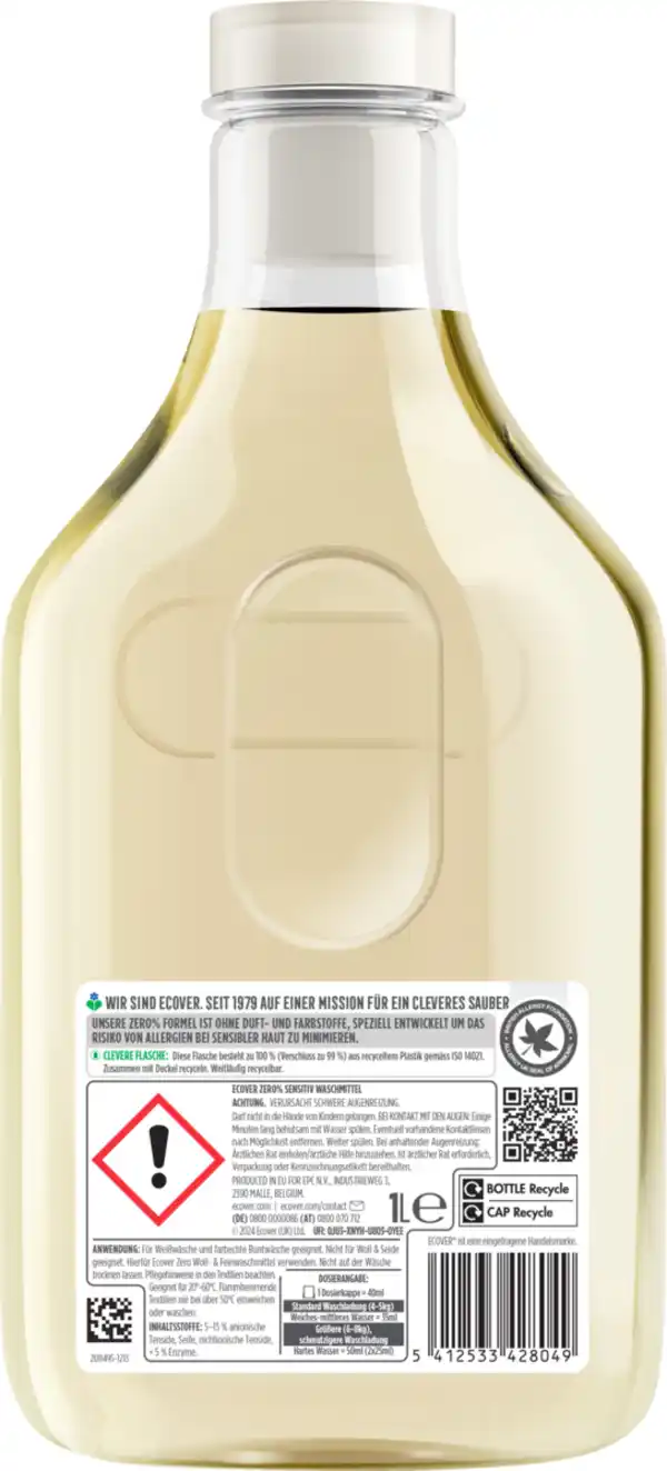 Bild 2 von Ecover Sensitiv Flüssigwaschmittel ZERO Duft- und Farbstoffe 28 WL