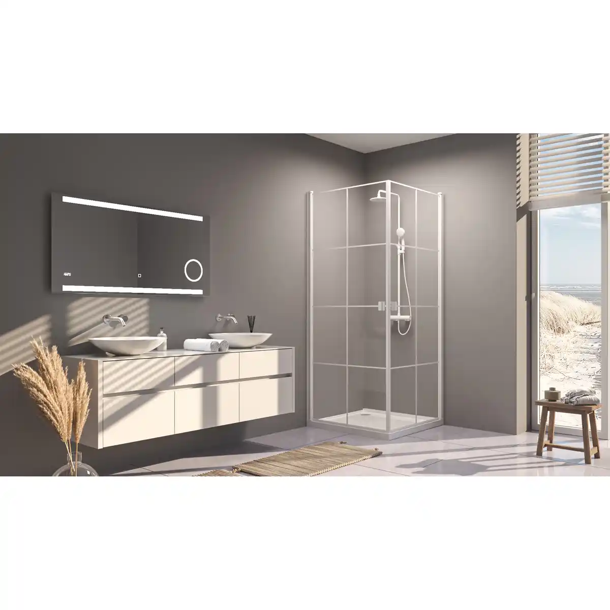 Bild 1 von Aurlane Eckdusche mit Schwingtüren vollgerahmt weiß, 90 x 90 x 200 cm