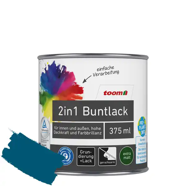 Bild 1 von toom 2in1 Buntlack 'Blaupause' enzianblau matt 375 ml