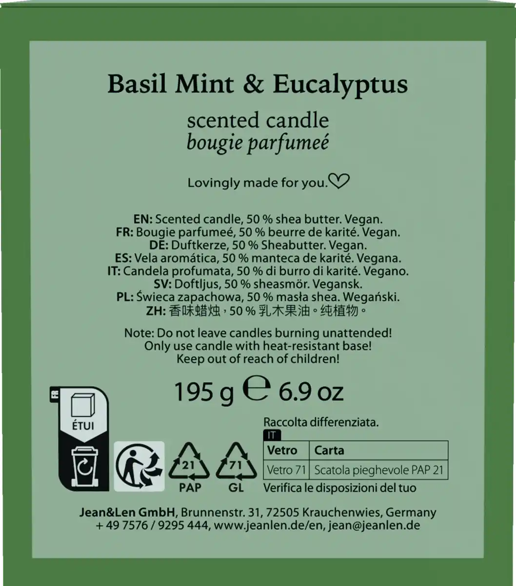 Bild 2 von Jean&Len Duftkerze Basil Mint & Eucalyptus, 195 g