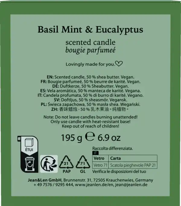 Bild 2 von Jean&Len Duftkerze Basil Mint & Eucalyptus, 195 g