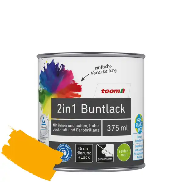 Bild 1 von toom 2in1 Buntlack 'Sonnenblume' orangegelb seidenmatt 375 ml