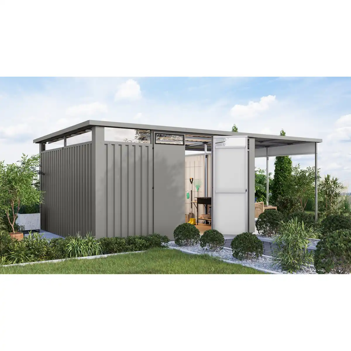 Bild 1 von Karibu Metallgerätehaus-Set 'Polaris 4' graualuminium 594 x 220 x 343 cm