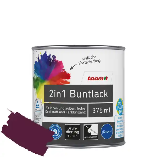 Bild 1 von toom 2in1 Buntlack merlotfarben glänzend 375 ml