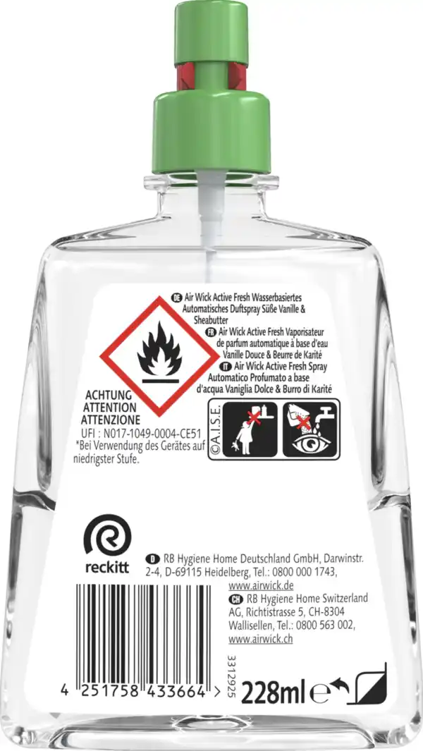 Bild 2 von Air Wick Active Fresh Duftspray Nachfüller Süße Vanille + Sheabutter, 228 ml
