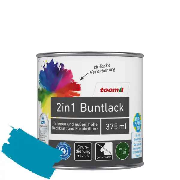 Bild 1 von toom 2in1 Buntlack 'Aquamarine' lichtblau matt 375 ml