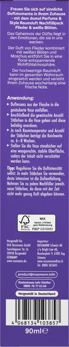 Bild 4 von domol Raumduft Flieder & weiße Blüten Nachfüllpack, 90 ml