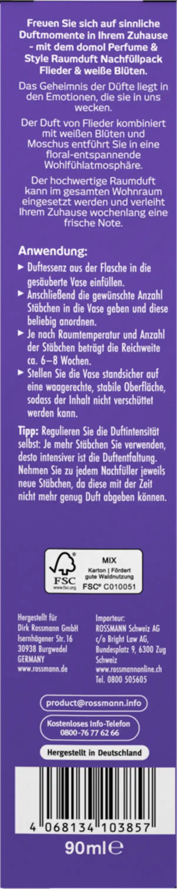 Bild 4 von domol Raumduft Flieder & weiße Blüten Nachfüllpack, 90 ml