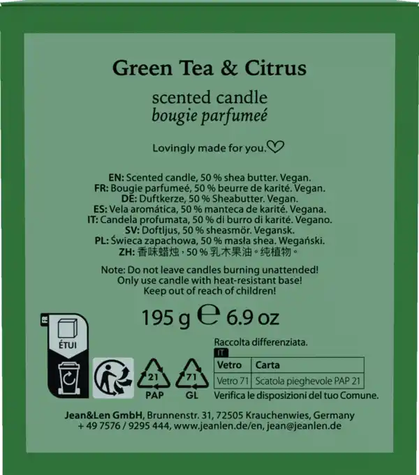 Bild 2 von Jean&Len Duftkerze Green Tea & Citrus, 195 g