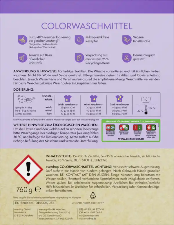 Bild 4 von everdrop Colorwaschmittel Pulver 19WL, 19 WL