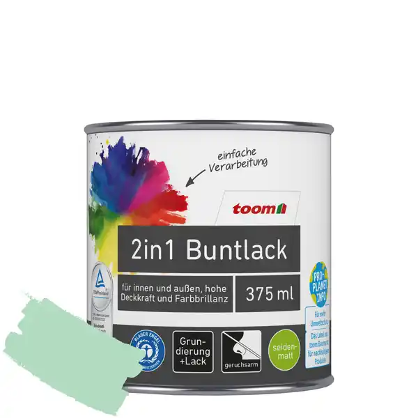 Bild 1 von toom 2in1 Buntlack minzgrün seidenmatt 375 ml