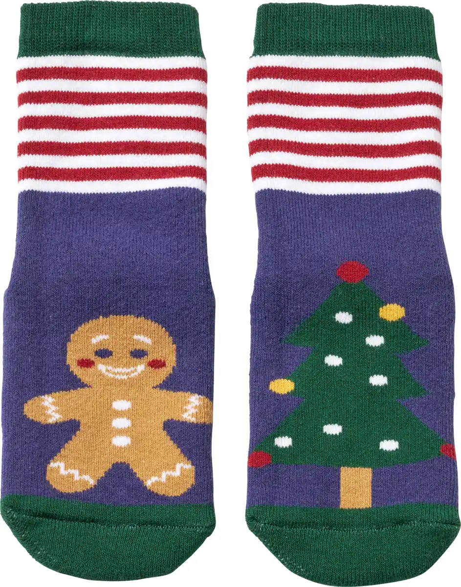 Bild 1 von PUSBLU Stoppersocken mit Weihnachts-Motiv, blau & rot, Gr. 21/22