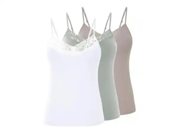 Bild 2 von esmara® Damen Spaghettiträgerhemden, 3 Stück, mit eleganter Spitze