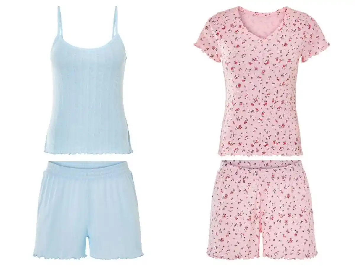 Bild 1 von esmara® Damen Shorty Pointelle-Pyjama, mit Kräuselkante am Bein