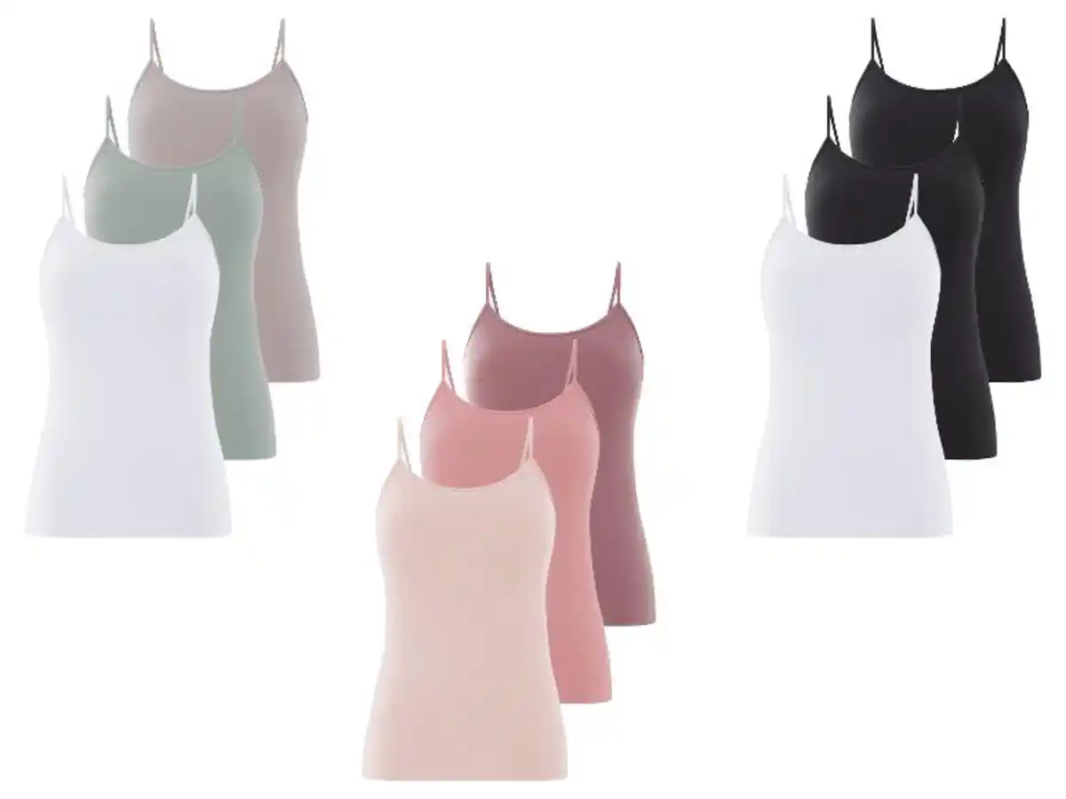 Bild 1 von esmara® Damen Spaghettiträgerhemden, 3 Stück, hoher Baumwollanteil