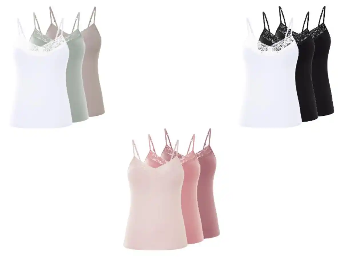 Bild 1 von esmara® Damen Spaghettiträgerhemden, 3 Stück, mit eleganter Spitze