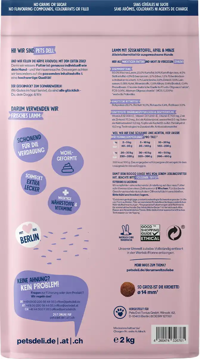 Bild 2 von Pets Deli Trockenfutter Lamm mit Süßkartoffel und Minze, 2 kg