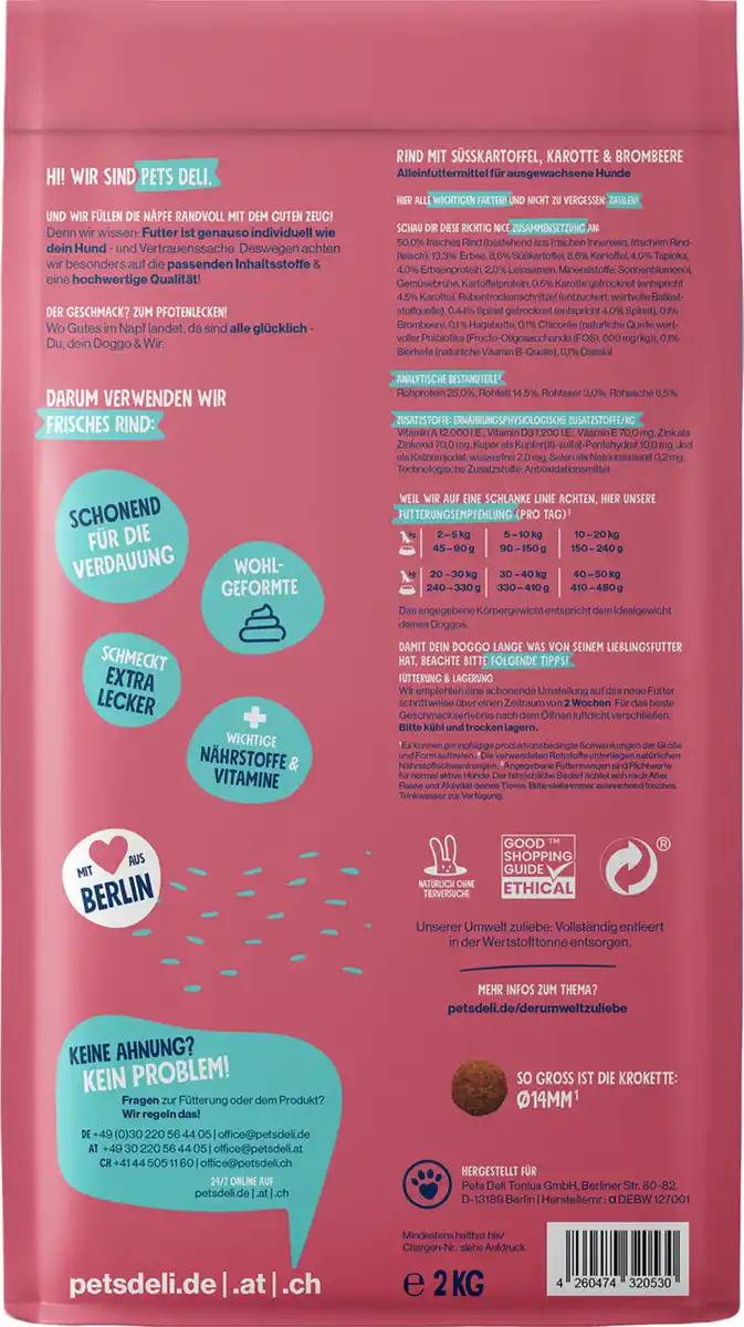 Bild 2 von Pets Deli Trockenfutter Rind mit Süsskartoffel, Karotte & Brombeere, 2 kg