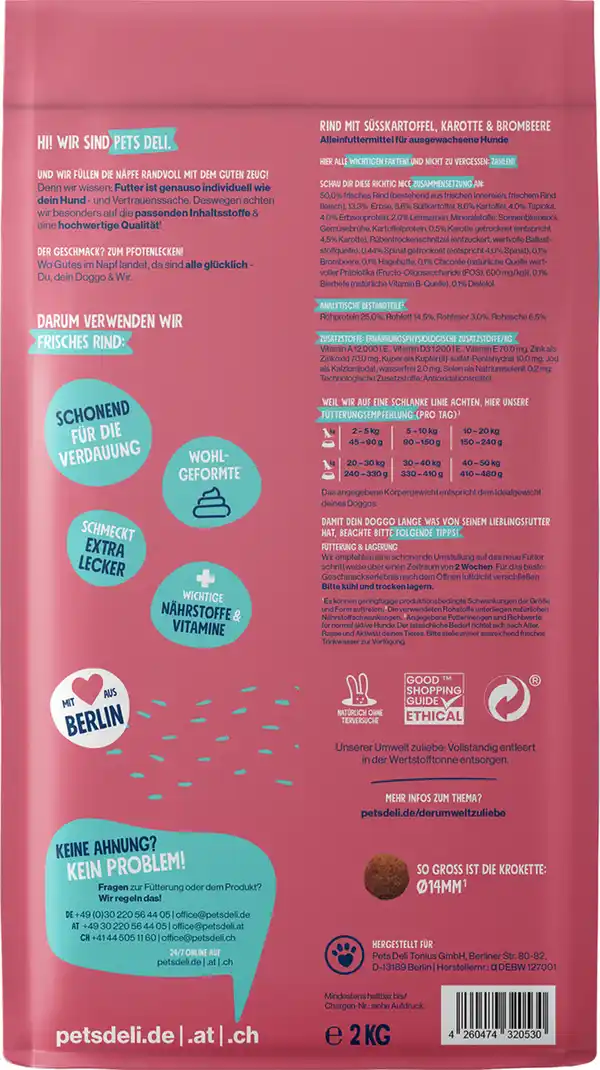 Bild 2 von Pets Deli Trockenfutter Rind mit Süsskartoffel, Karotte & Brombeere, 2 kg