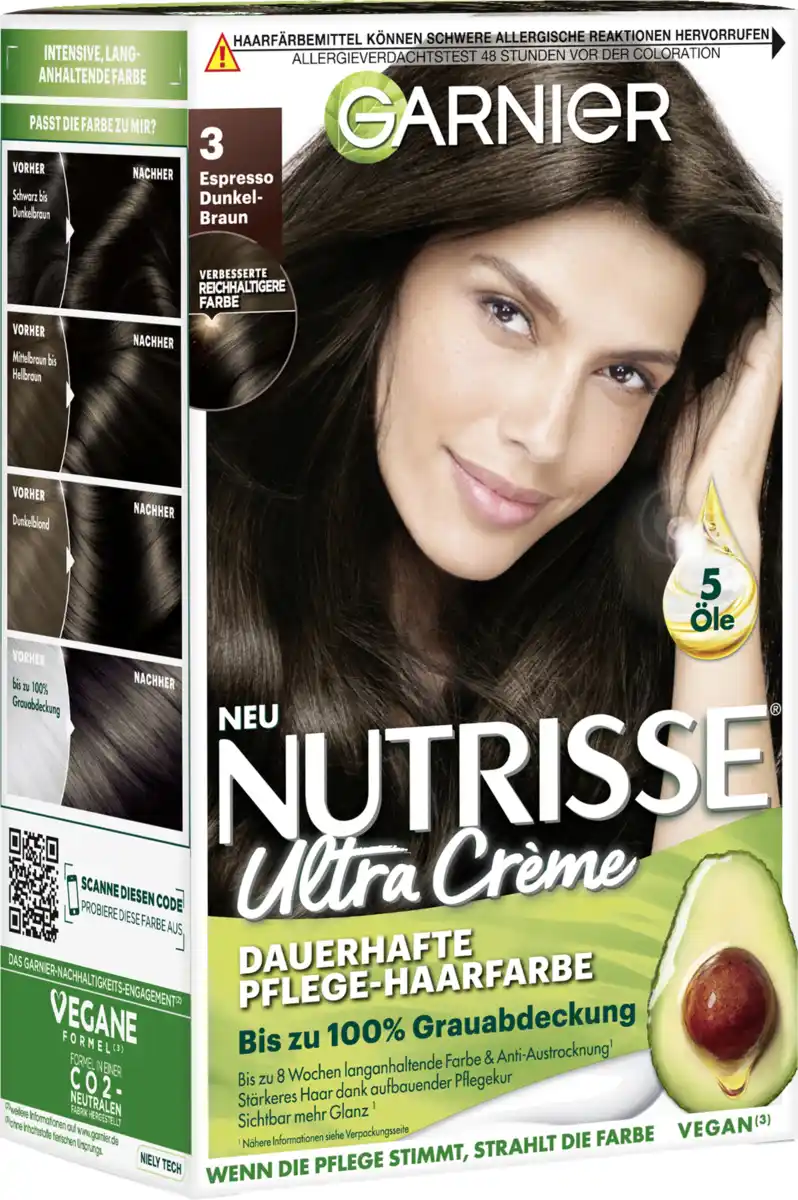 Bild 1 von Garnier Nutrisse Ultra Crème Coloration Dauerhafte Pflege-Haarfarbe 3 Espresso Dunkelbraun