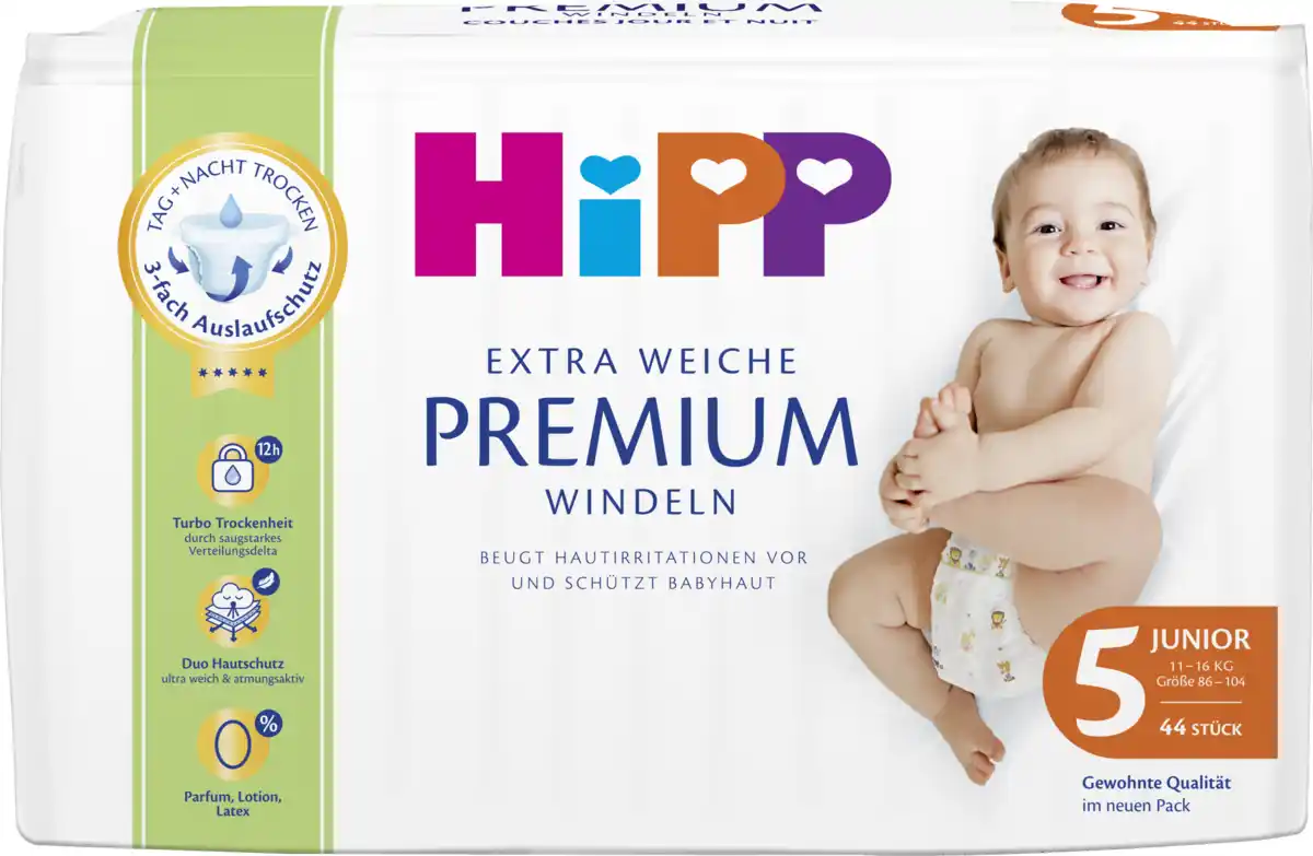 Bild 1 von HiPP Windeln Extra Weiche Premium Junior Größe 5 (11-16 kg)