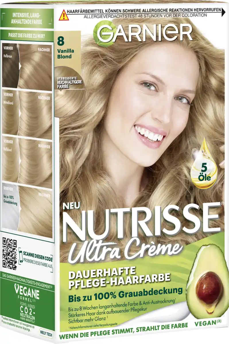 Bild 1 von Garnier Nutrisse Ultra Crème Coloration Dauerhafte Pflege-Haarfarbe 8 Vanilla Blond