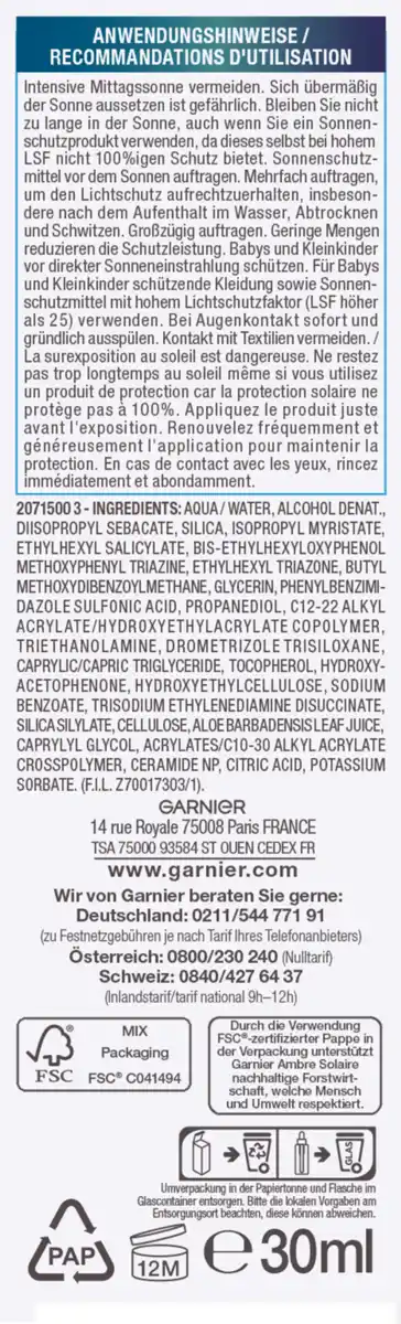 Bild 3 von Garnier Ambre Solaire Sonnenschutz-Serum Invisible Super UV Utlraleicht & Unsichtbar LSF 50+, 30 ml