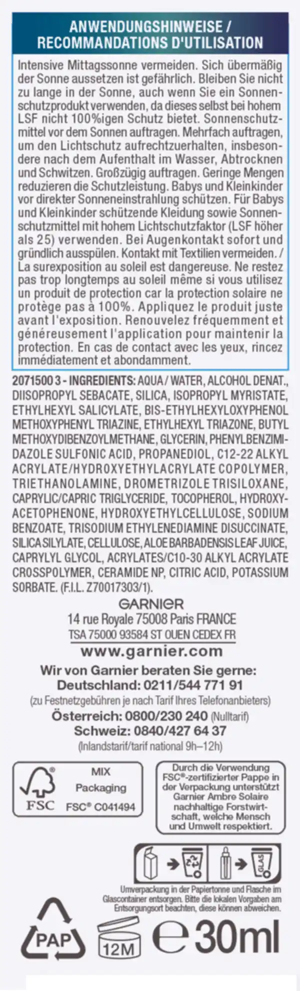 Bild 3 von Garnier Ambre Solaire Sonnenschutz-Serum Invisible Super UV Utlraleicht & Unsichtbar LSF 50+, 30 ml