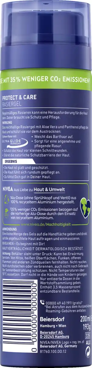 Bild 2 von NIVEA MEN Protect & Care Rasiergel, 200 ml