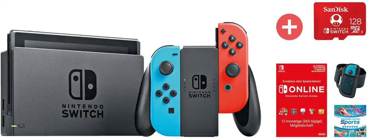 Bild 1 von Switch inkl. Switch Sports u. 12 Monate NSO + Dein Geschenk: SanDisk (128GB) Speicherkarte