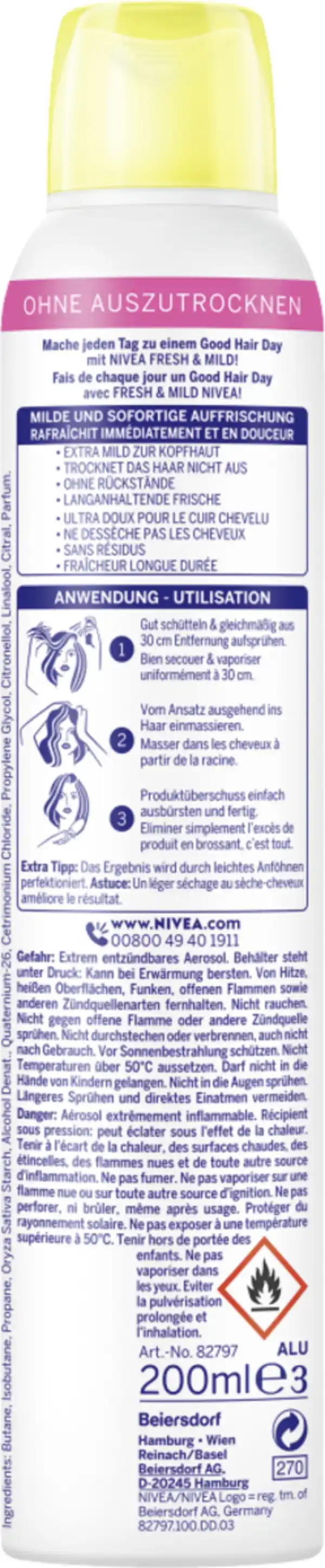 Bild 2 von NIVEA Fresh & Mild Trockenshampoo helle Haartöne, 200 ml