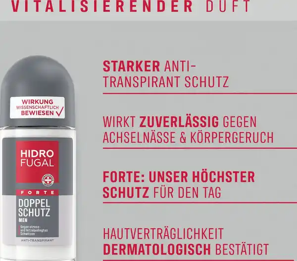 Bild 4 von Hidrofugal FORTE Doppel Schutz Anti-Transpirant Roll On MEN, 50 ml