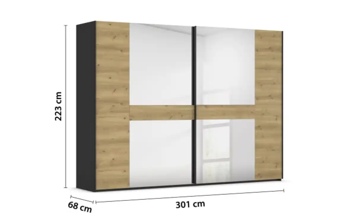 Bild 3 von Wiemann - Schwebetürenschrank Ventura, Asteiche Nachbildung/schwarz, 301 x 223 cm