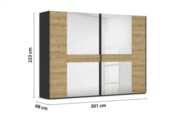 Bild 3 von Wiemann - Schwebetürenschrank Ventura, Asteiche Nachbildung/schwarz, 301 x 223 cm