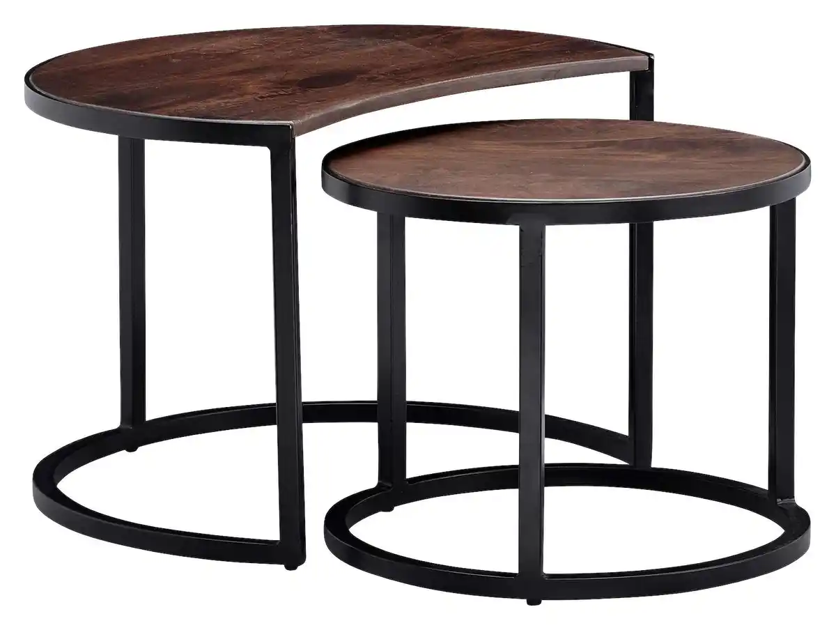 Bild 1 von Couchtisch Wohnling Dunkelbraun Massiv Rund 2-tlg., Dunkelbraun