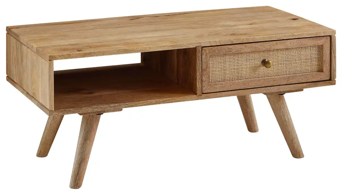 Bild 1 von Couchtisch Holz massiv mit Stauraum, Lade, Naturfarben