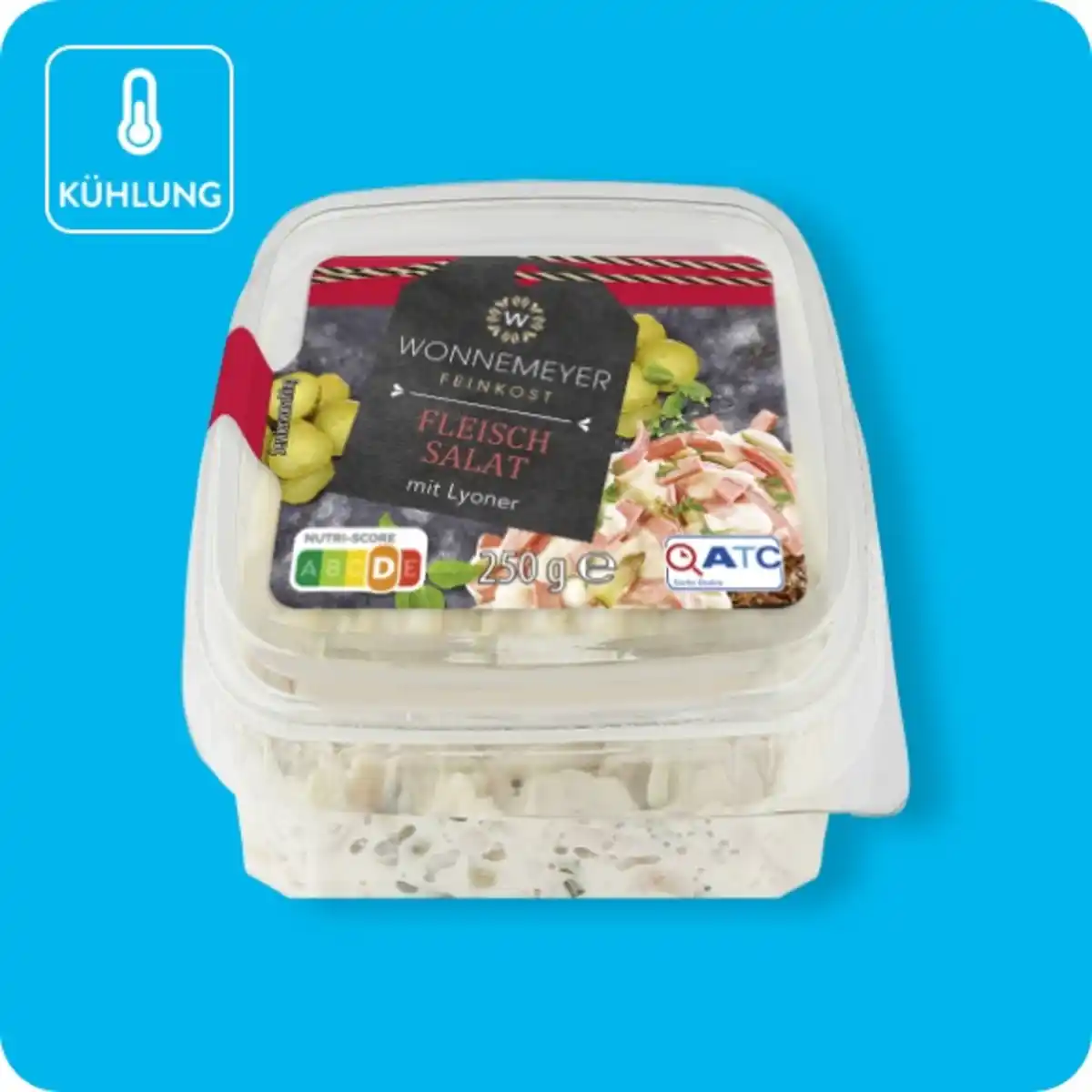 Bild 1 von WONNEMEYER Feinkostsalat, Fleisch-Salat mit Lyoner (ATC-zertifiziert) oder Eier-Salat mit Champignons und Spargel (vegetarisch)