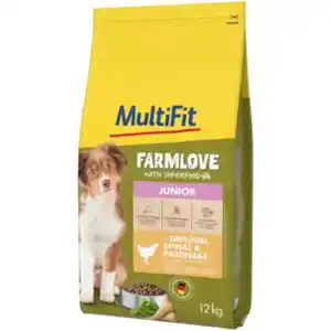 MultiFit Farmlove Trockenfutter Hund Junior, mit Geflügel, Spinat & Pastinake 12 kg