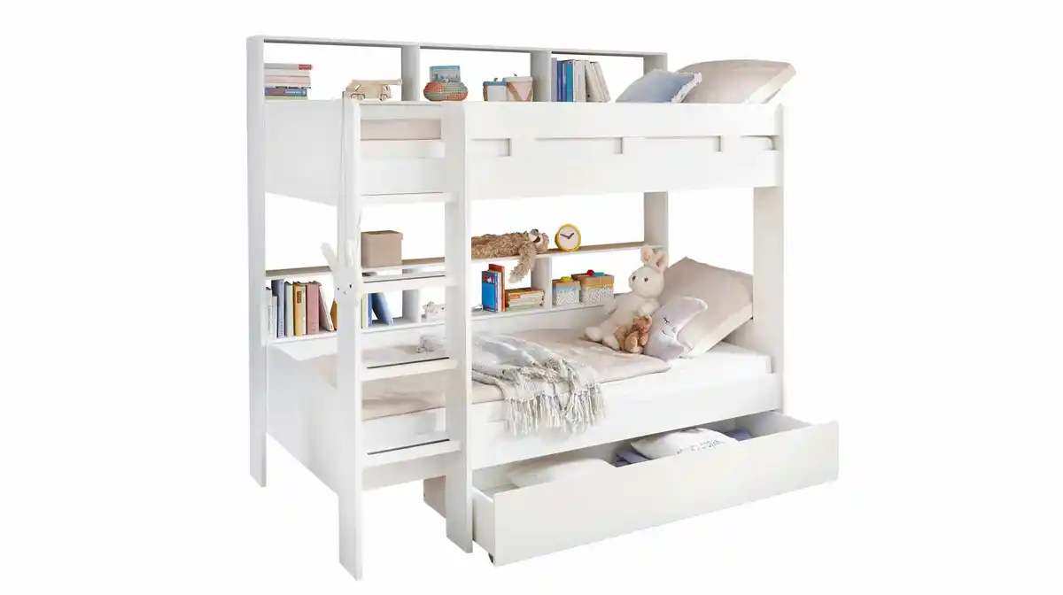 Bild 1 von Etagenbett mit Bettkasten 90 x 200 cm weiß - Kinderbett - JUSA