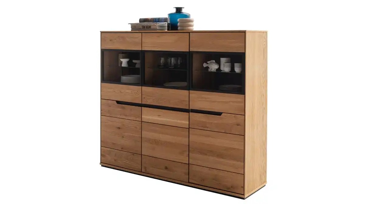 Bild 1 von Highboard mit Glastüren Wildeiche geölt teilmassiv 153 cm - ARAYA