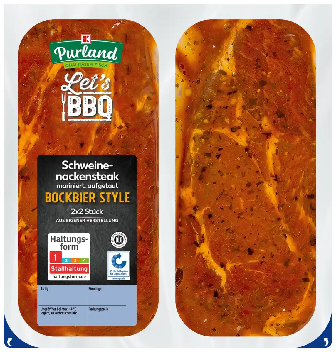 Bild 1 von K-PURLAND Schweinenackensteak Bockbier Style, 750-g-Packg.