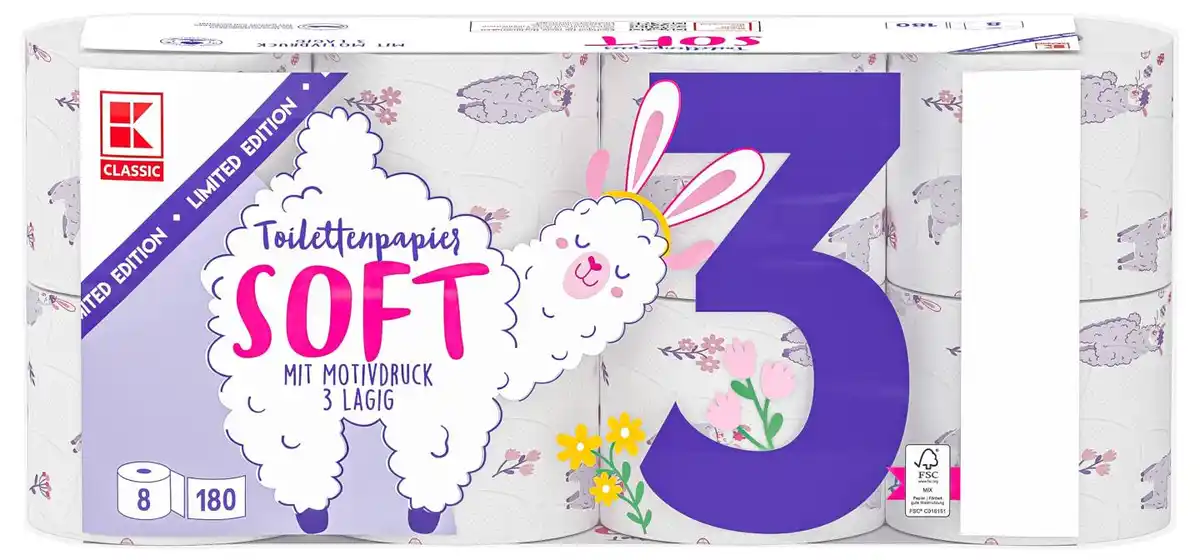 Bild 1 von K-CLASSIC Toilettenpapier Soft Limited Edition, Packg. = 8 x 180 Blatt
