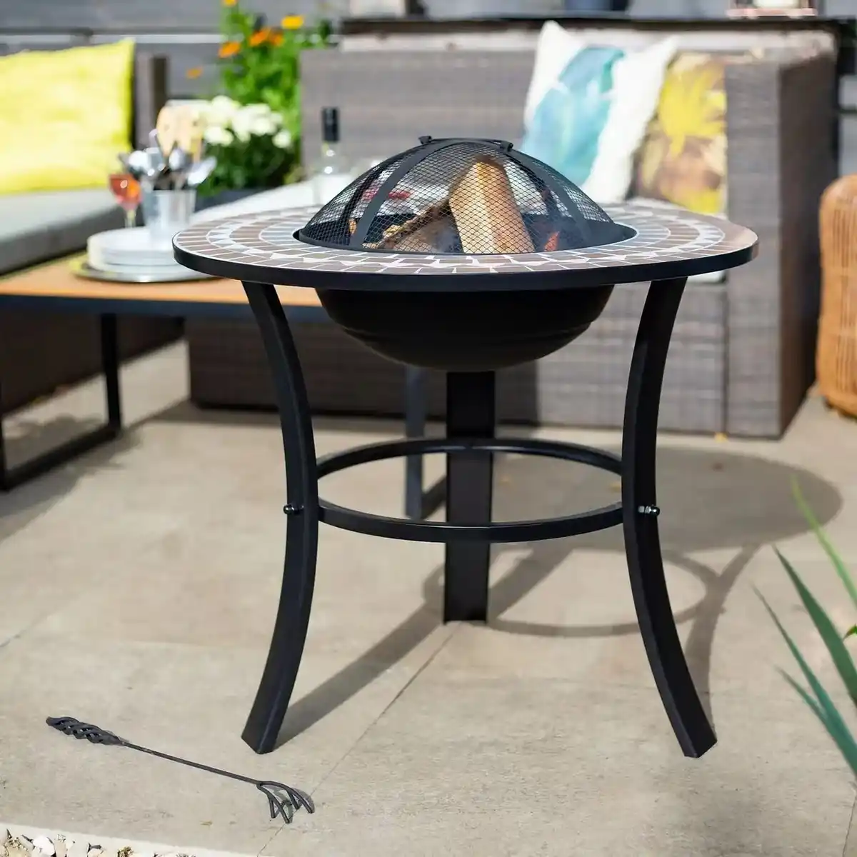 Bild 2 von Feuerstelle Mosaik FOGON inkl. Abdeckung und Zubehör rund Ø 70 x 70 X 54 cm