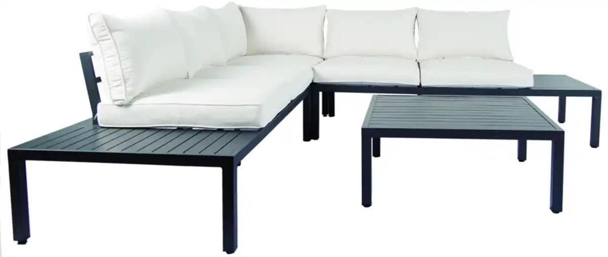 Bild 4 von Aluminium Eckloungeset 14 tlg. mit Tischablage & Polsterkissen schwarz / creme