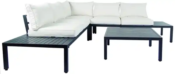Bild 4 von Aluminium Eckloungeset 14 tlg. mit Tischablage & Polsterkissen schwarz / creme