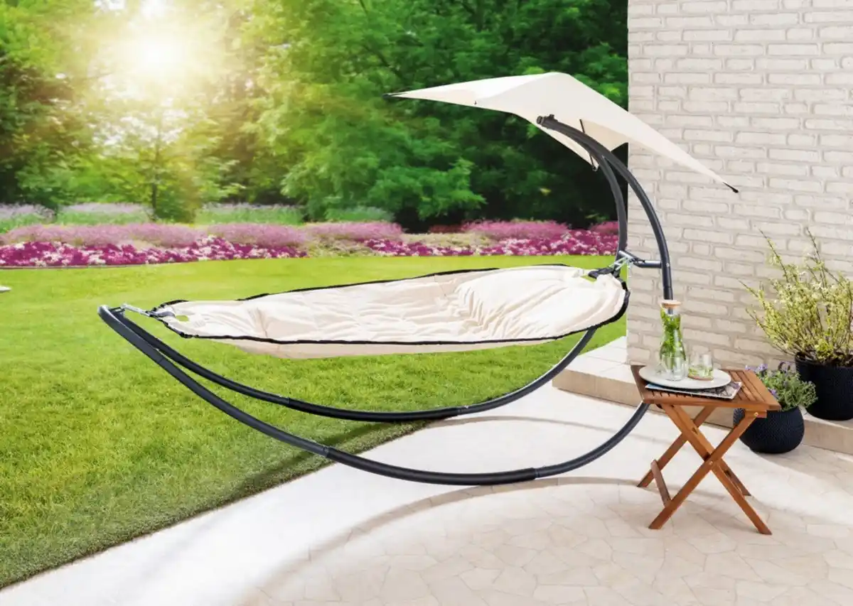 Bild 1 von Garten Schaukelliege mit Hängematte & Schirm - Beige